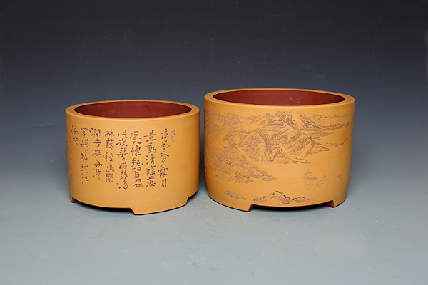 刻字圆盆（清水泥粉段泥浆）(图1)
