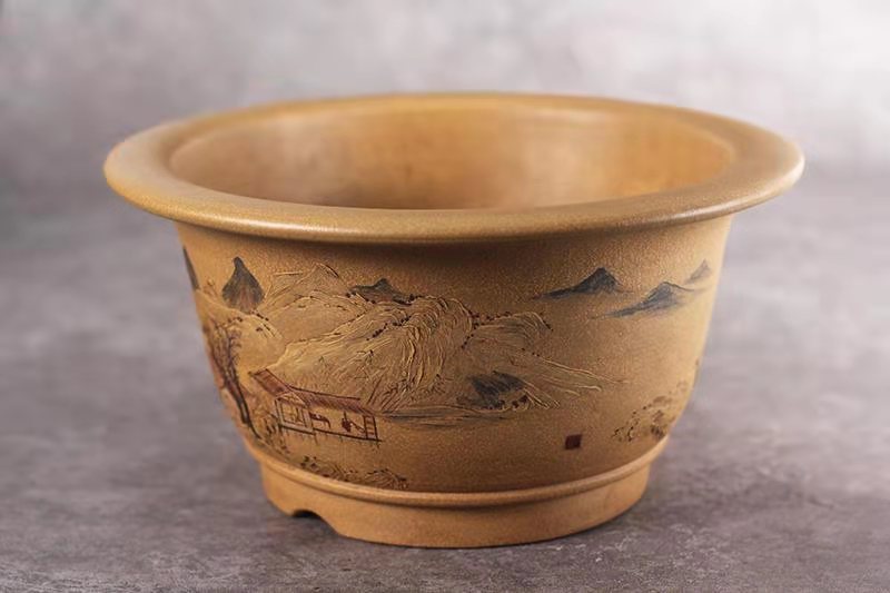 圆盆（黄金段泥彩色泥绘）(图1)
